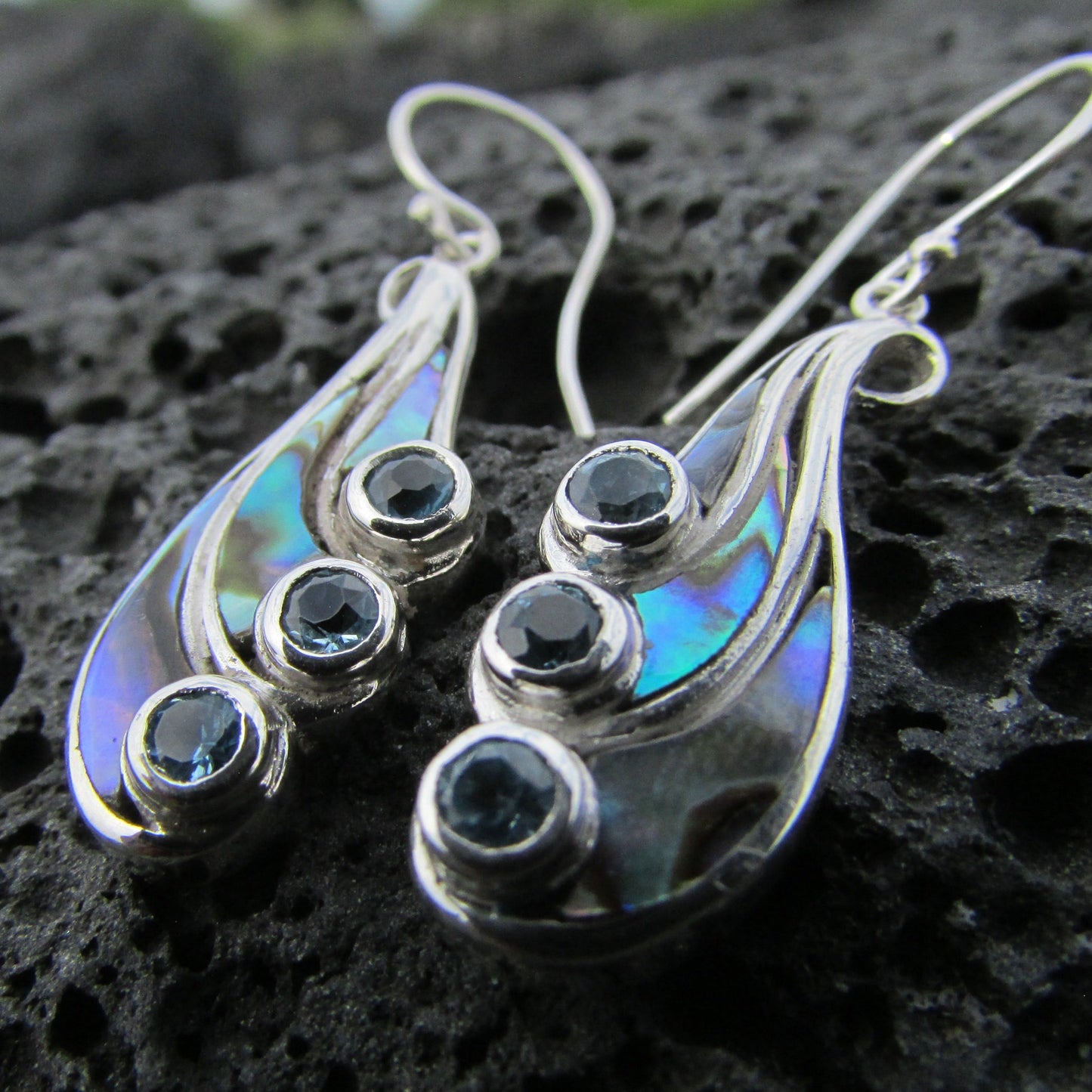 Waterfall Earrings | Blue Topaz | Paua Abalone Shell | Sterling Silver | Ocean | Beach | Gift | Jewelry | Handmade | Unique