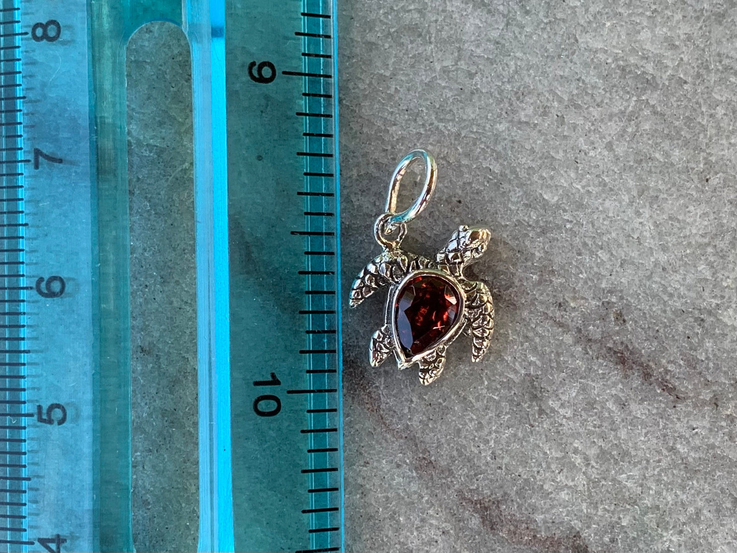 Honu Turtle Garnet Silver Charm Necklace Pendant