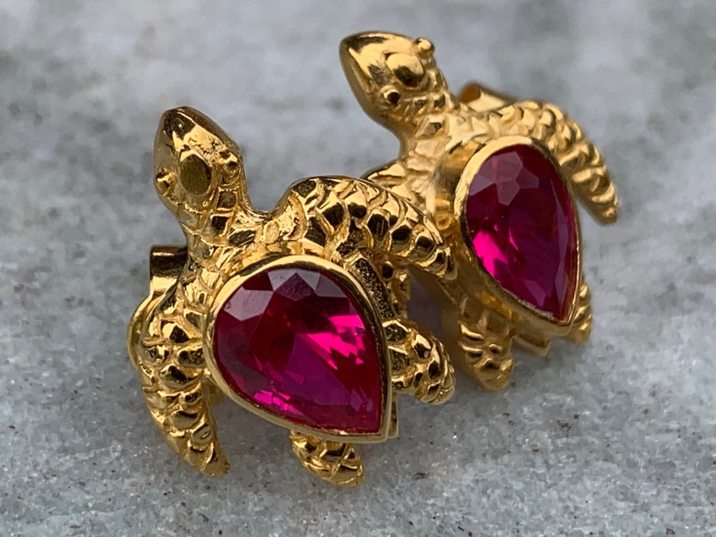 18k gold vermeil ruby turtle earrings studs.