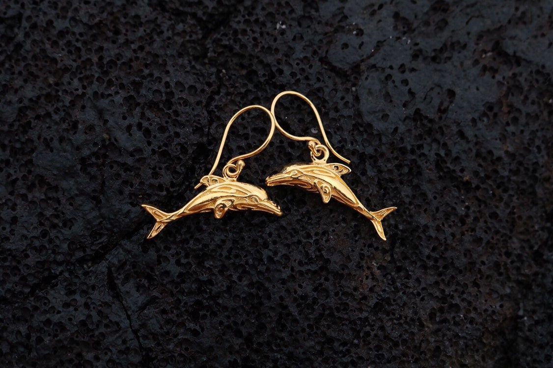 18K Gold Vermeil Dolphin Earrings.