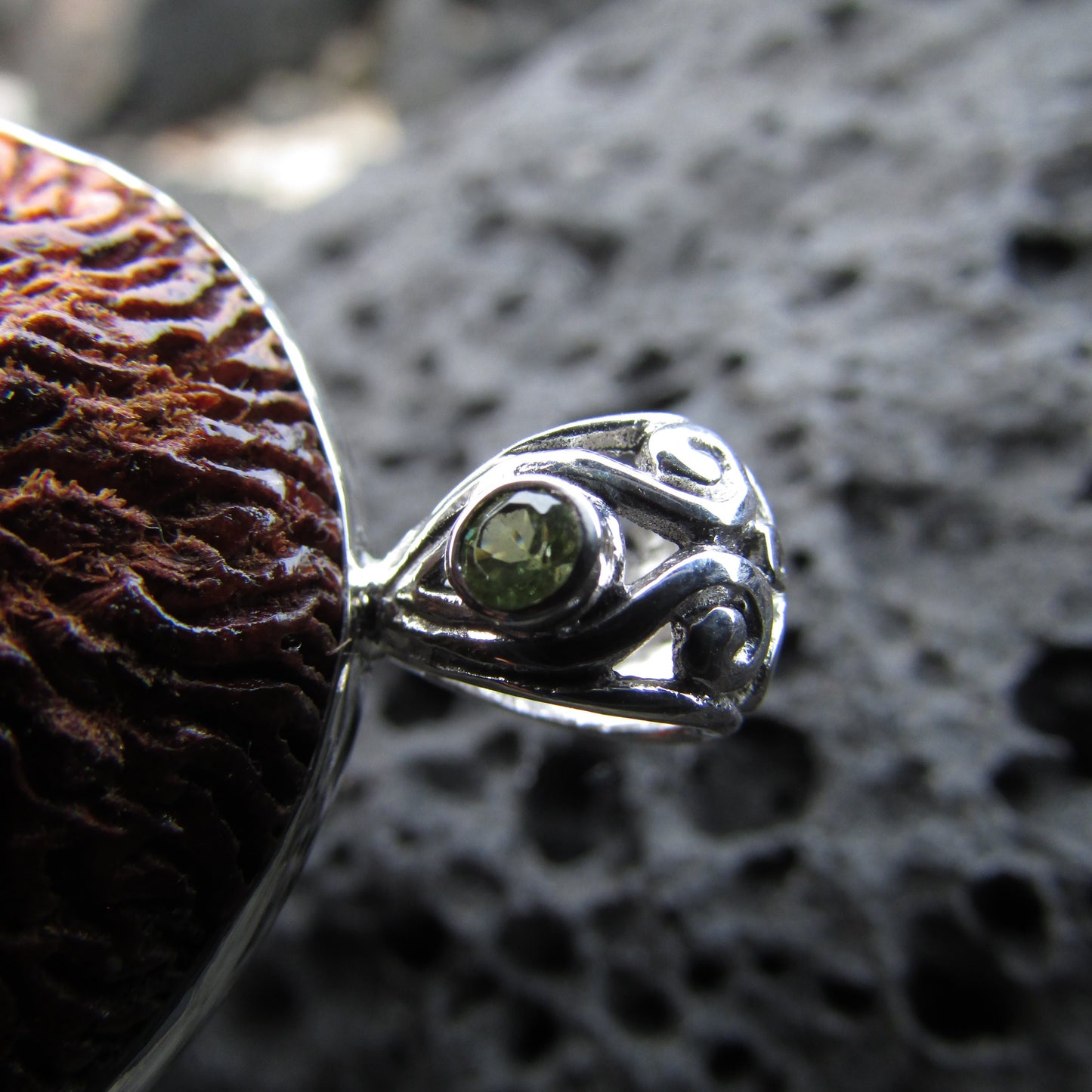 Hawaii Volcano Goddess Pele Carved Pendant Necklace | Rare Koa Wood | Peridot | Sterling Silver | Fire | Gift | Jewelry | Handmade