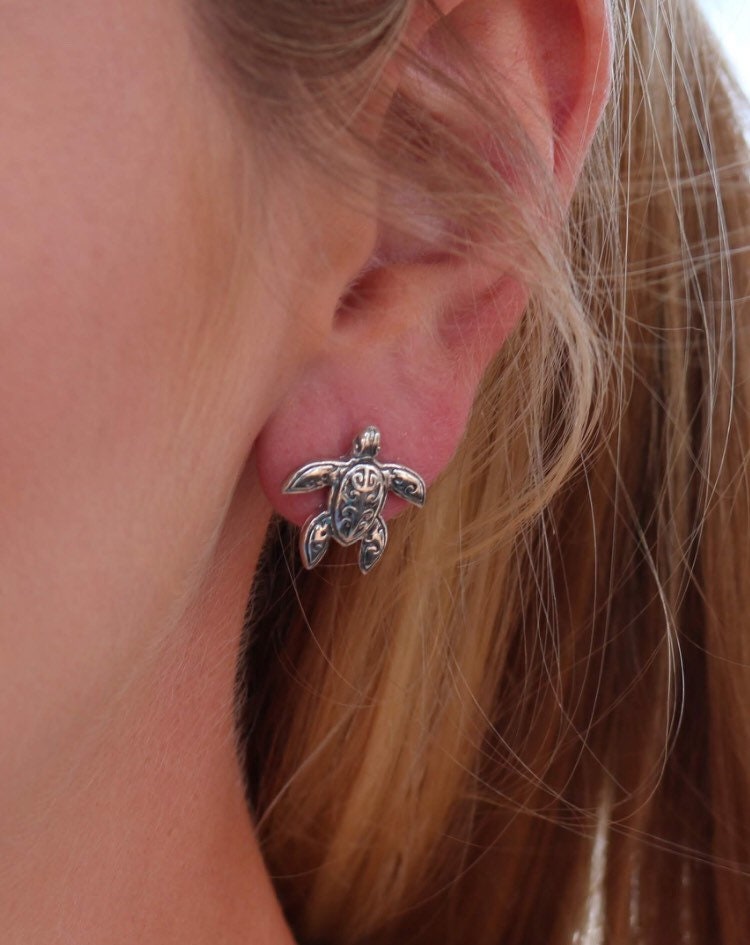 Turtle Stud Earrings | Sterling Silver | Ocean | Beach | Gift | Jewelry | Handmade | Unique