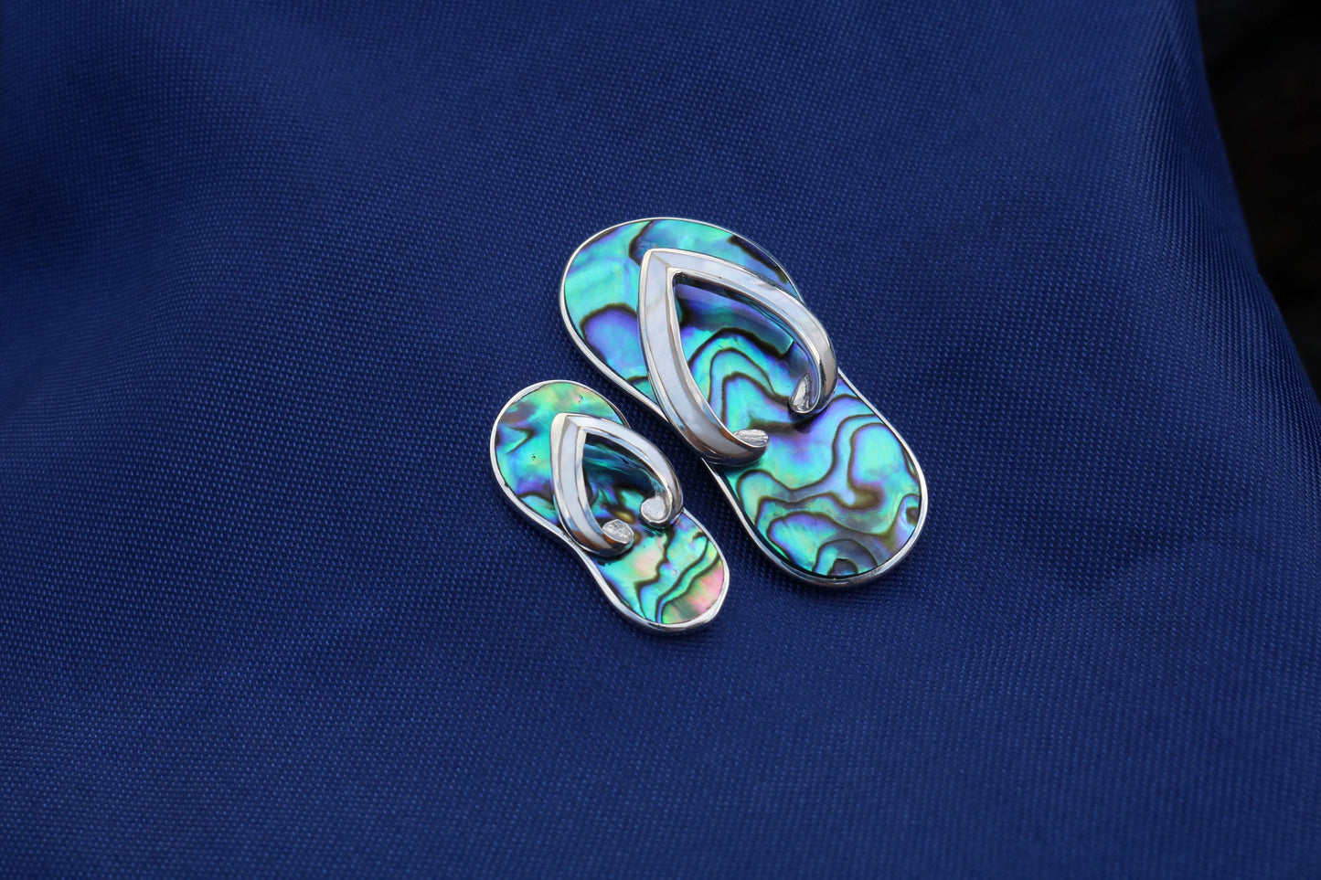 Beach Slippers Pendant Necklace. Abalone Shell, Sterling Silver, Mother of Pearl.