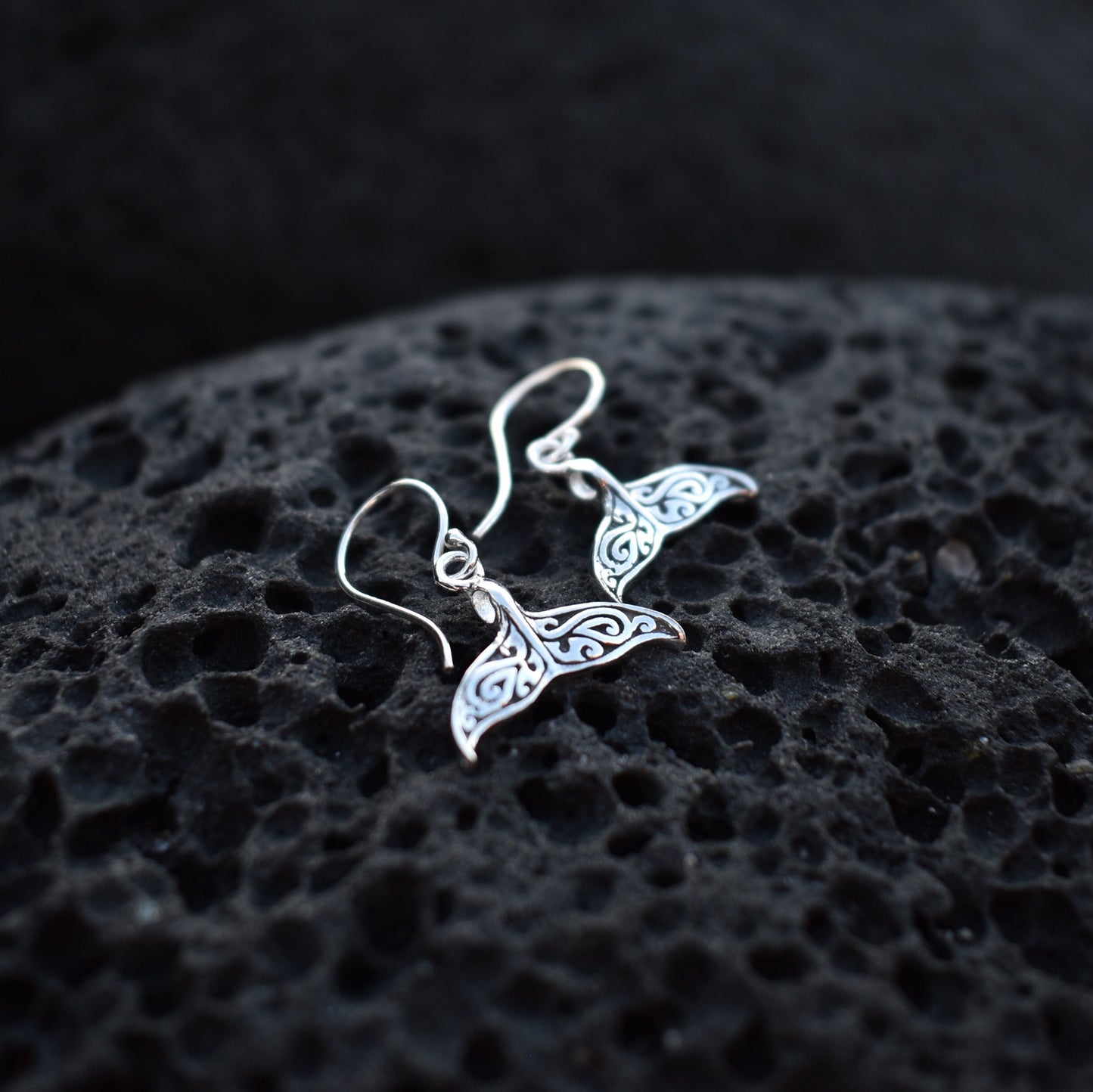 Whale Tail Earrings. Sterling Silver. Beach Jewelry.