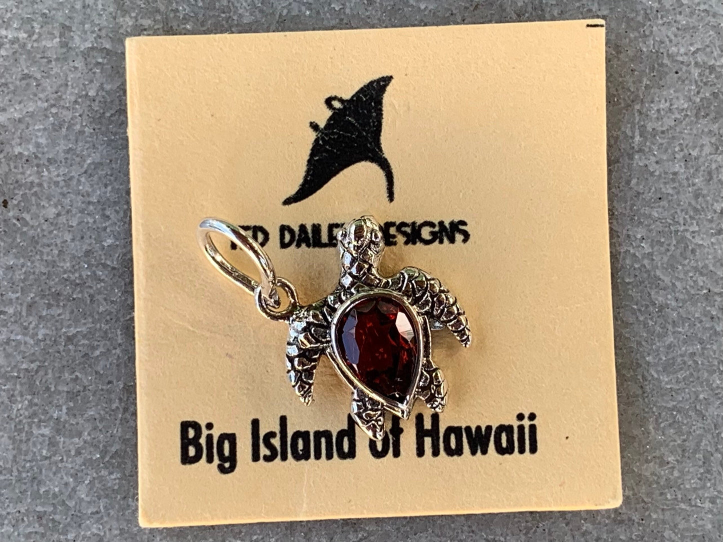 Honu Turtle Garnet Silver Charm Necklace Pendant