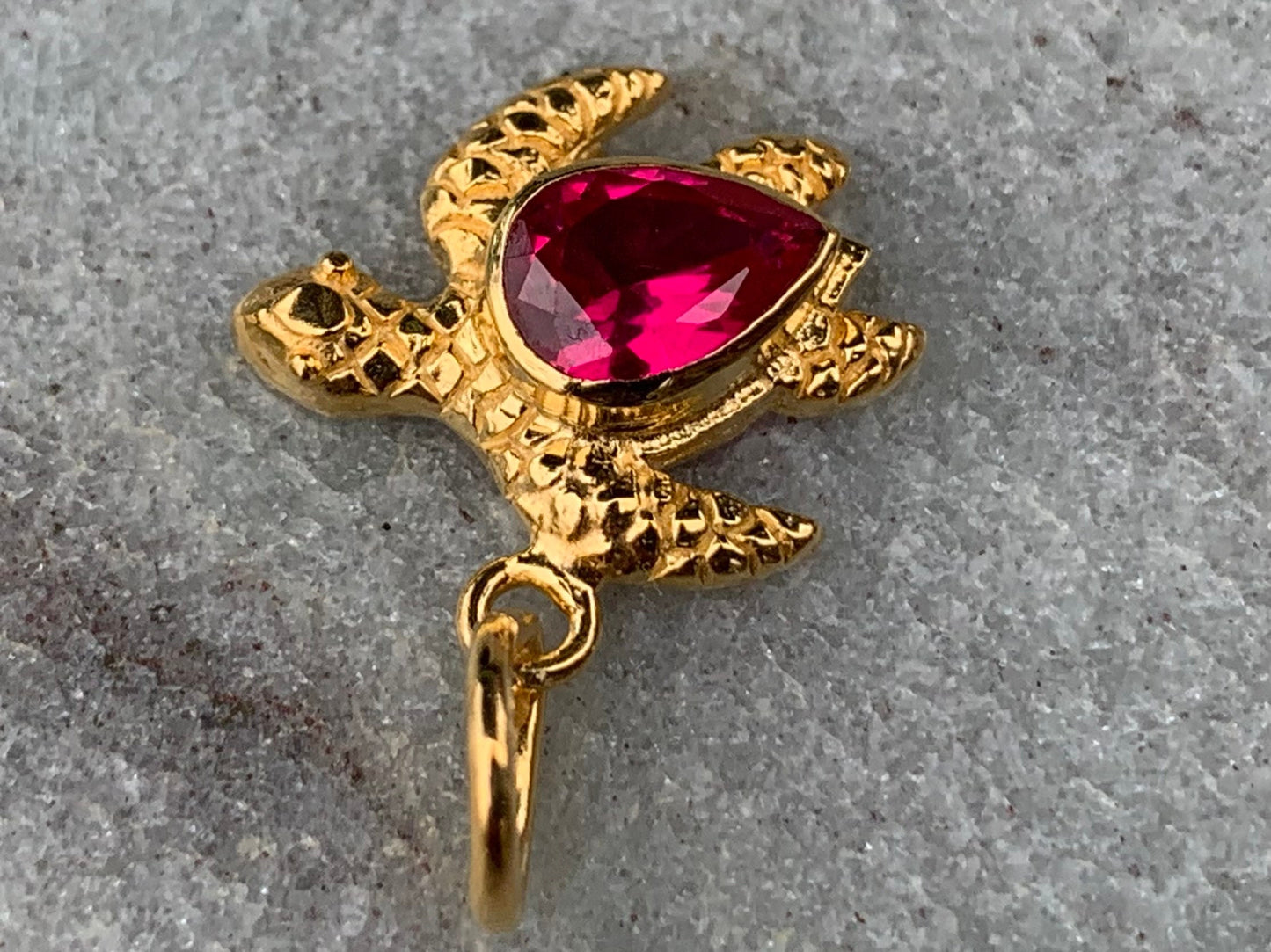 18k gold vermeil ruby turtle charm necklace pendant.