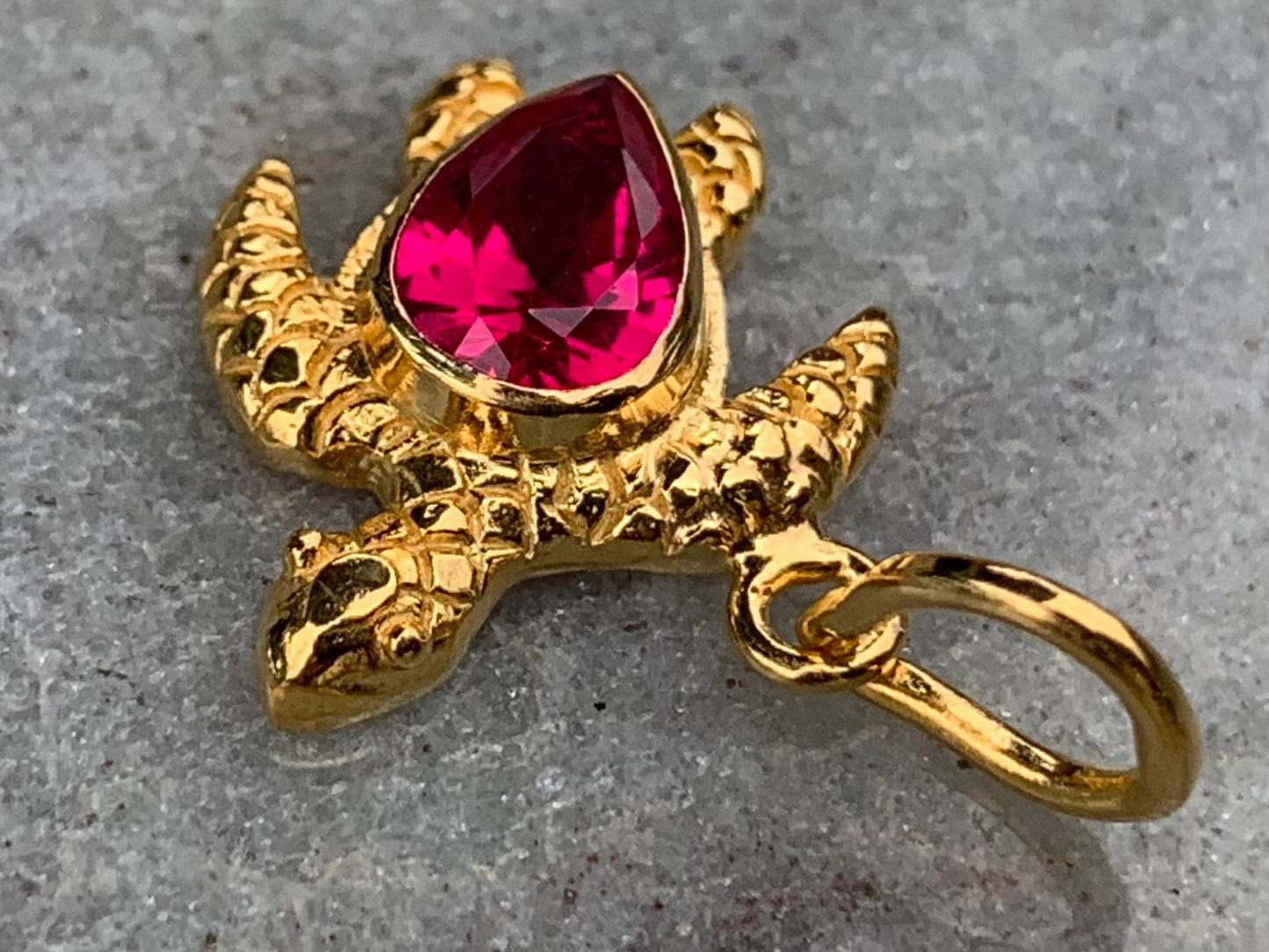 18k gold vermeil ruby turtle charm necklace pendant.