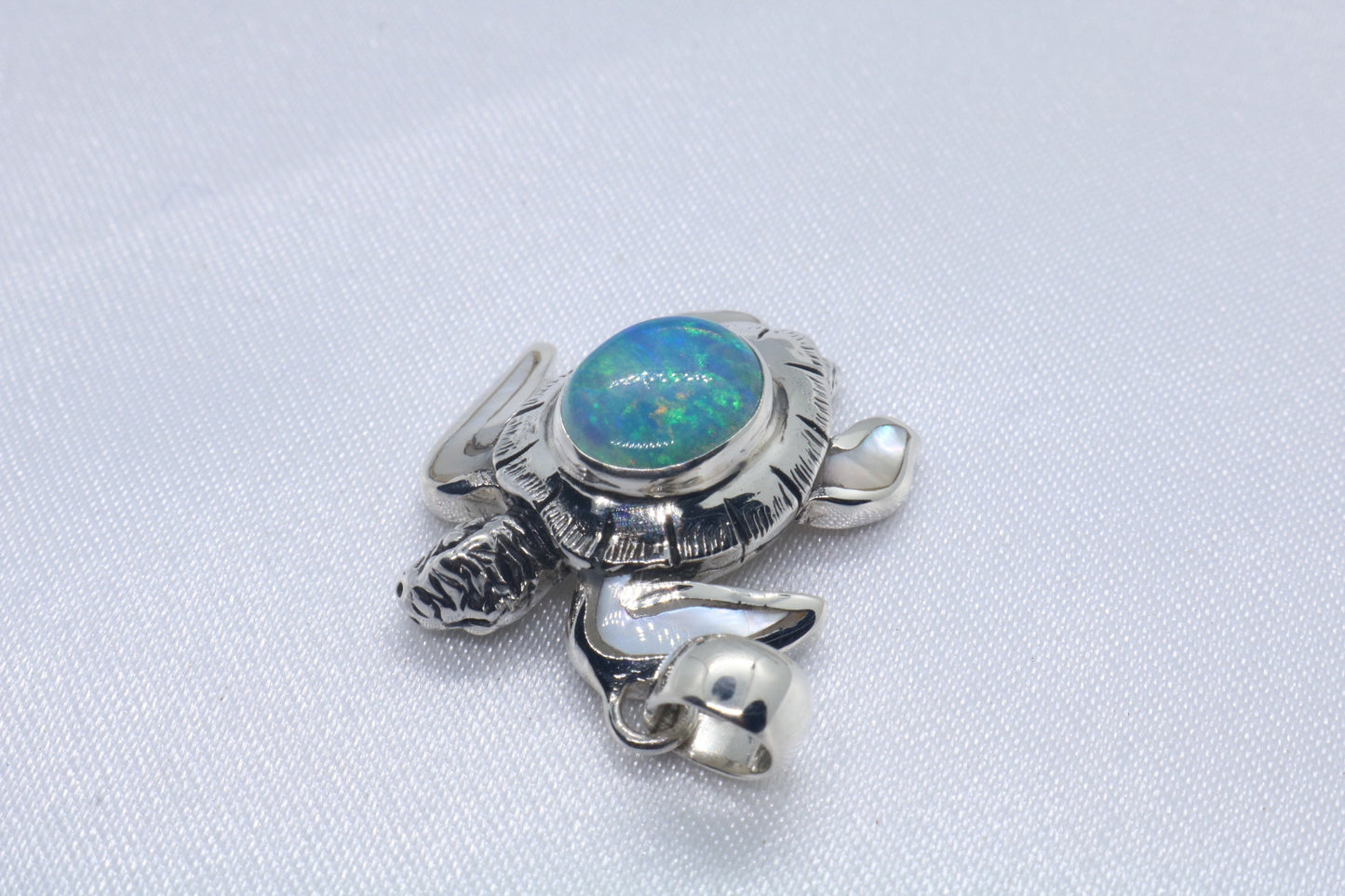 Opal Turtle Hawaiian Honu Silver Mother of Pearl Necklace Pendant