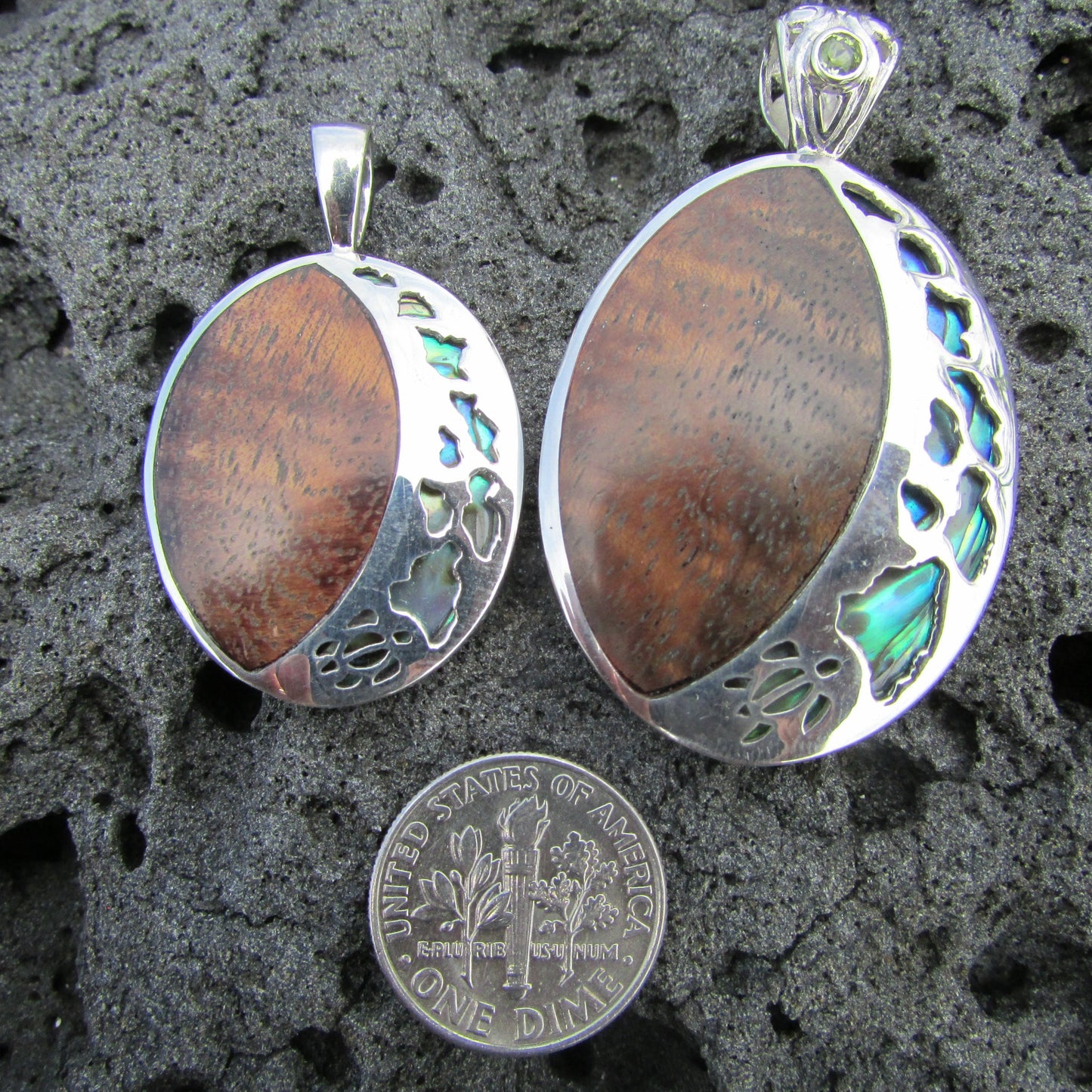Hawaii Islands Chain Necklace Pendant Small | Koa Wood | Paua Abalone Shell | Sterling Silver | Ocean | Beach | Gift | Jewelry | Handmade