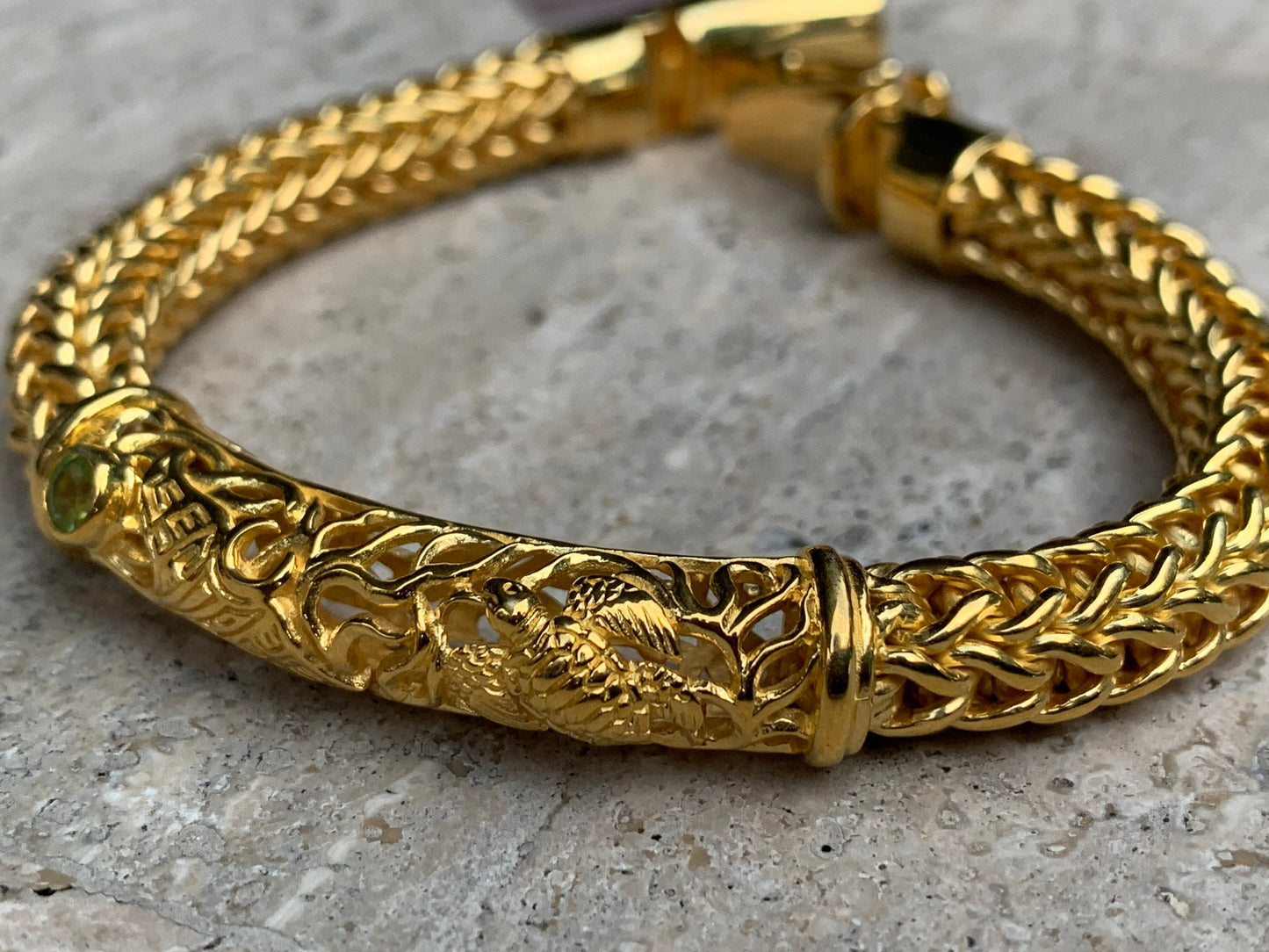 18K Gold Vermeil Peridot Bracelet. Hawaiian Turtle (Honu) and Manta Ray (Hahalua) Design.