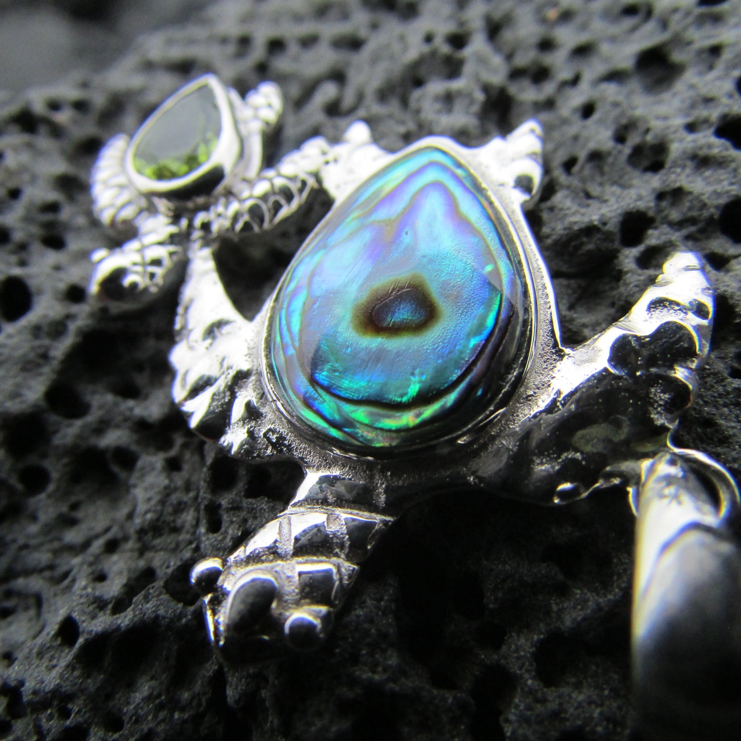 Turtle Necklace Pendant | Peridot | Paua Abalone Shell | Sterling Silver | Ocean | Beach | Gift | Jewelry | Handmade | Unique