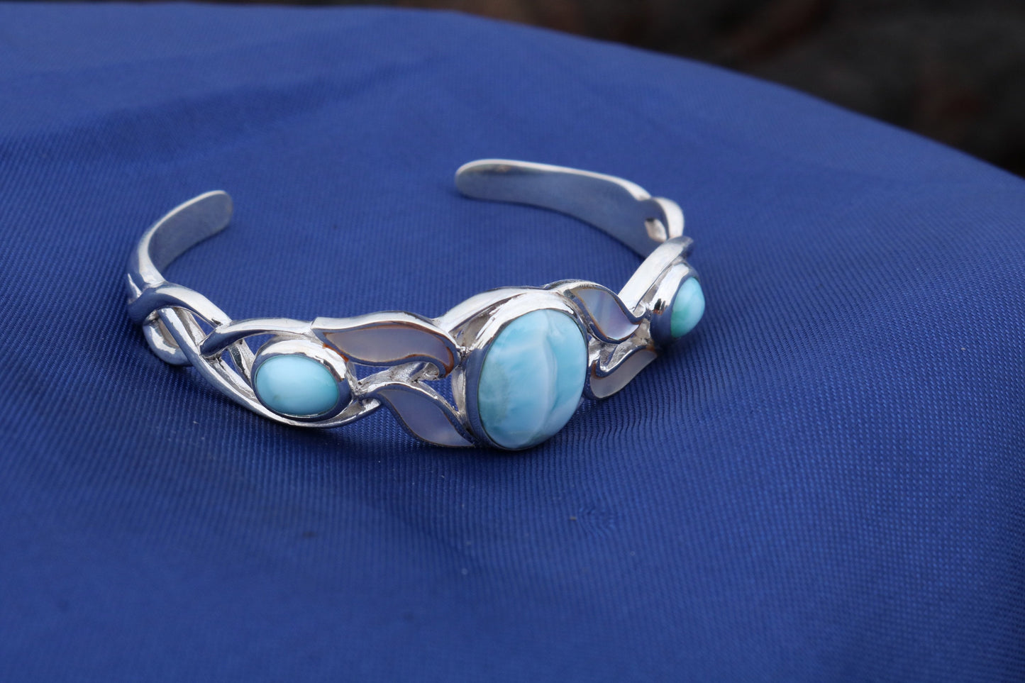 Larimar Bracelet Cuff. Sterling Silver.