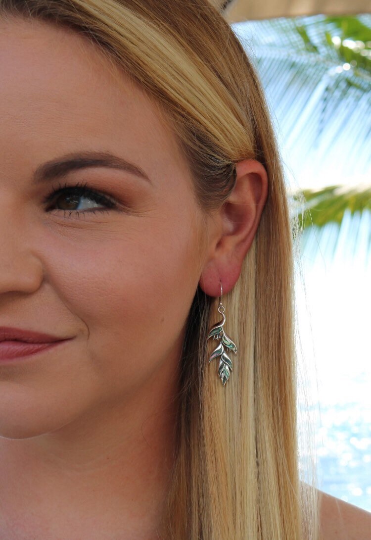 Heliconia Flower Earrings | Paua Abalone Shell | Sterling Silver | Nature | Gift | Jewelry | Handmade | Unique