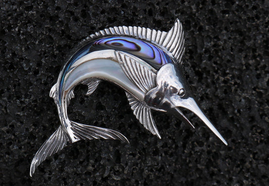 Marlin Fish Necklace Pendant. Abalone Paua Shell, Mother of Pearl. Gift for Real Fisherman. Billfisher Kona.