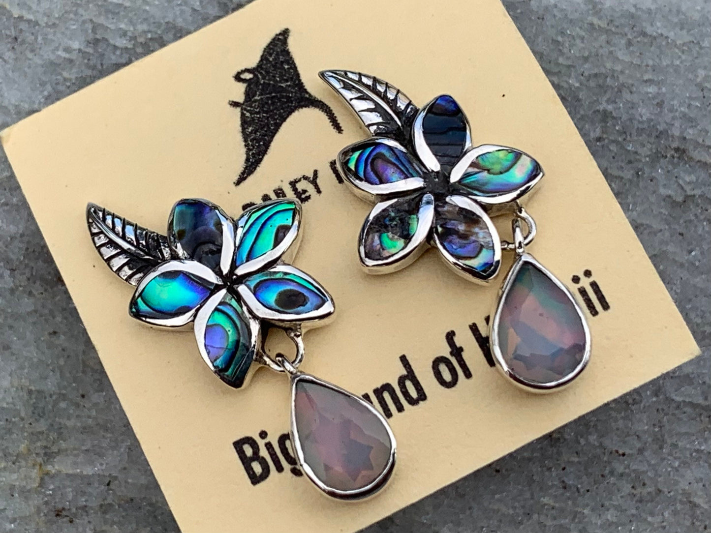 Plumeria Opal Earrings Studs. Abalone shell, Silver.