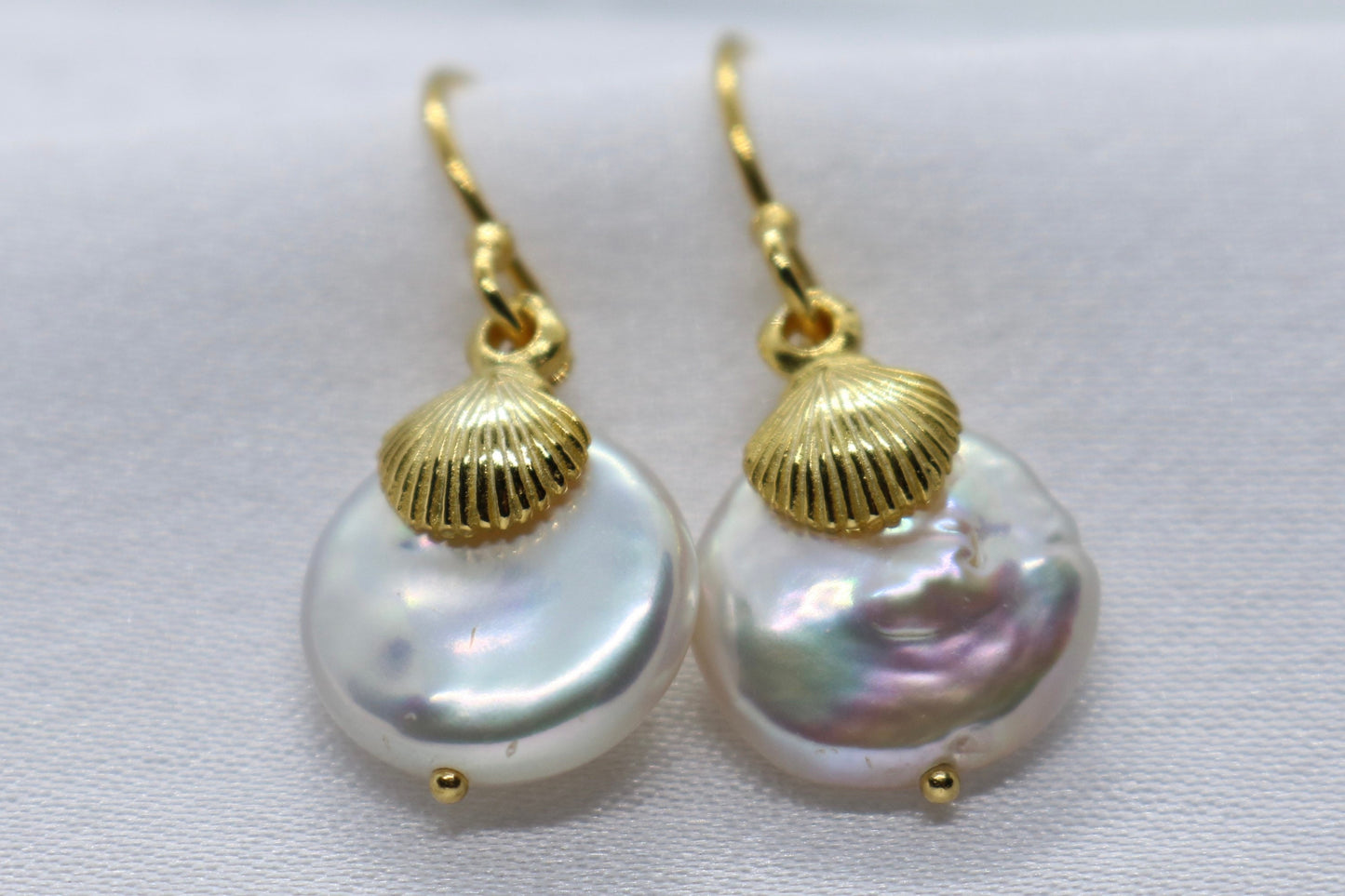 Sea Shell Pearl 18K Gold Vermeil Charm Earrings Jewelry