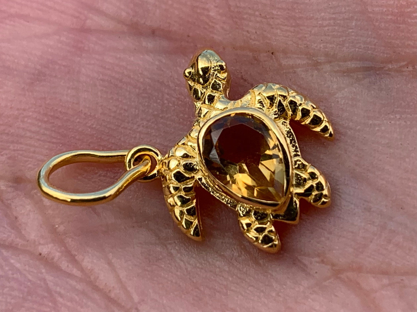 Turtle Charm Citrine Necklace Pendant 18k Gold Vermeil