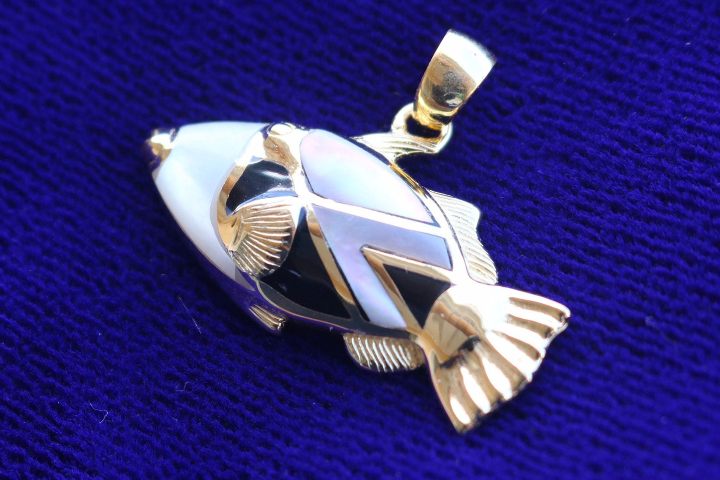 Humuhumunukunukuapua’a (Trigger Fish) Hawaiian State Fish Necklace Pendant. 18k Gold Vermeil, Silver, Mother of Pearl.