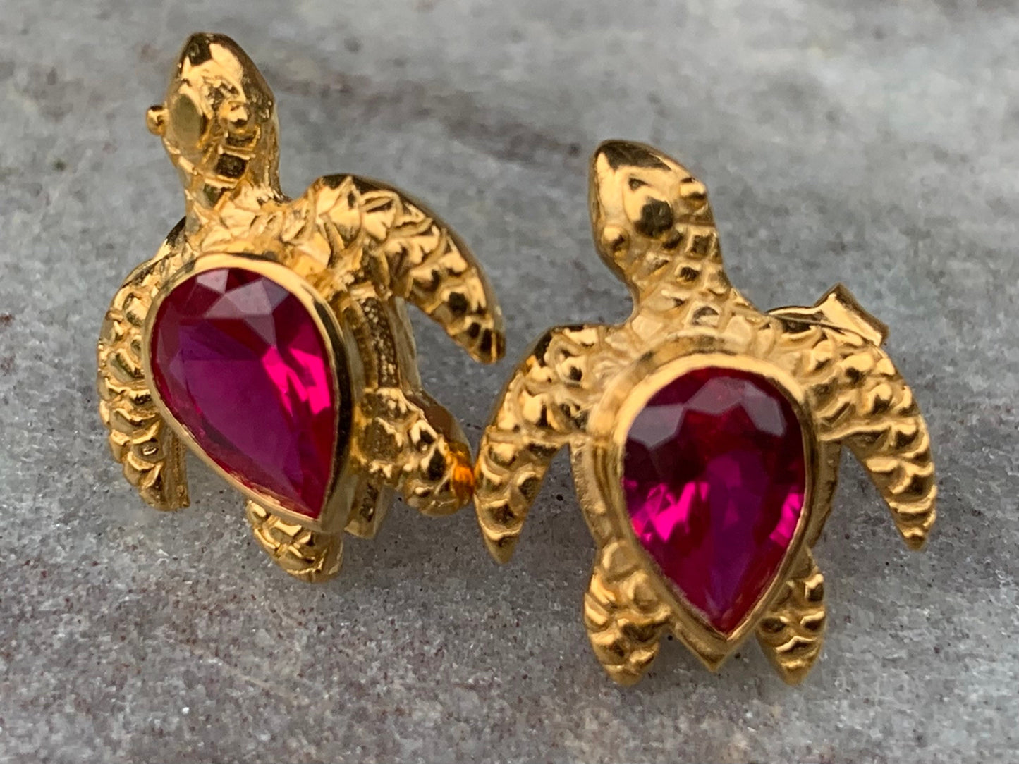 18k gold vermeil ruby turtle earrings studs.