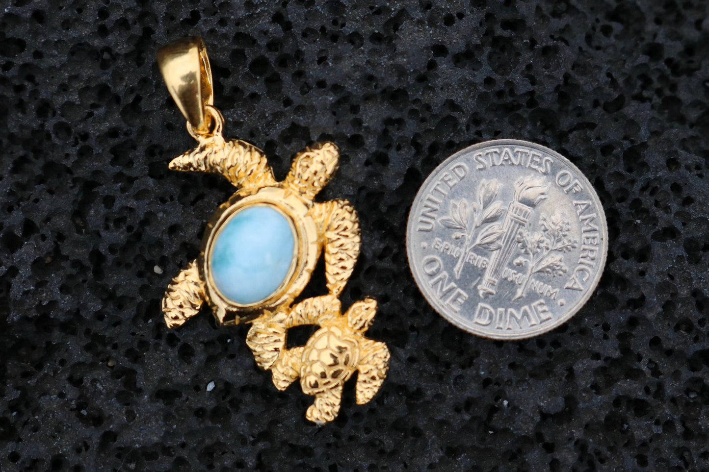 Larimar Turtles 18K Gold Vermeil Dangle Drop Earrings. Sterling Silver.