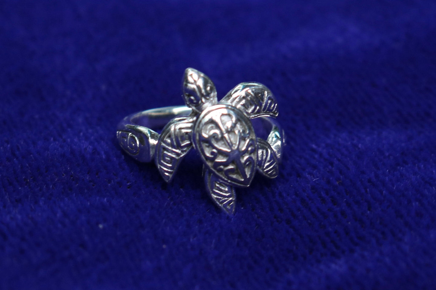 Turtle Ring Tribal Polynesian Hawaiian Tattoo Design Honu. Sterling Silver.