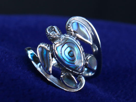 Turtle Ring Hawaiian Honu. Abalone Paua Shell. Sterling Silver.