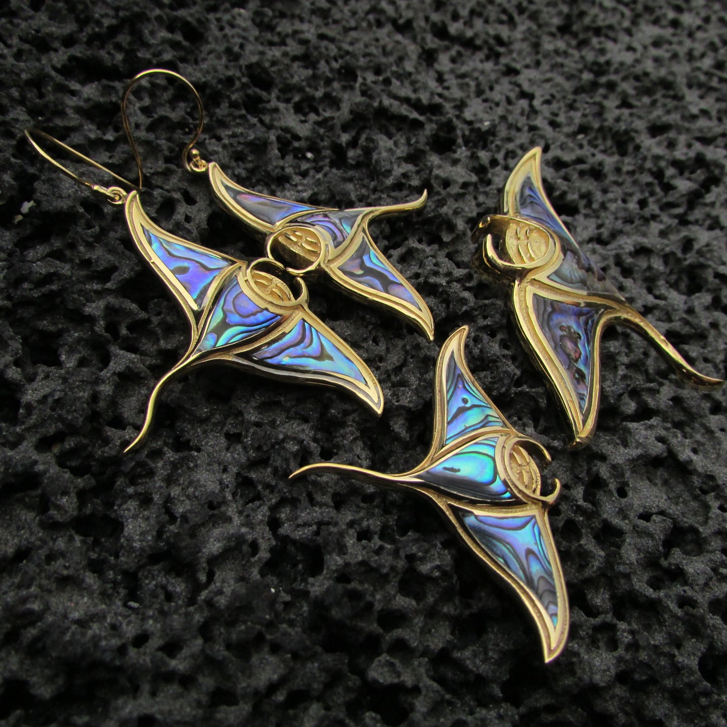 18K Gold Vermeil Manta Ray Stingray Earrings Handmade | Abalone | Paua Shell | Sterling Silver