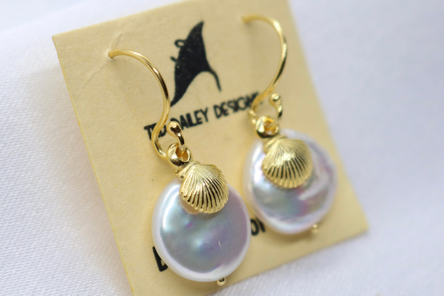 Sea Shell Pearl 18K Gold Vermeil Charm Earrings Jewelry