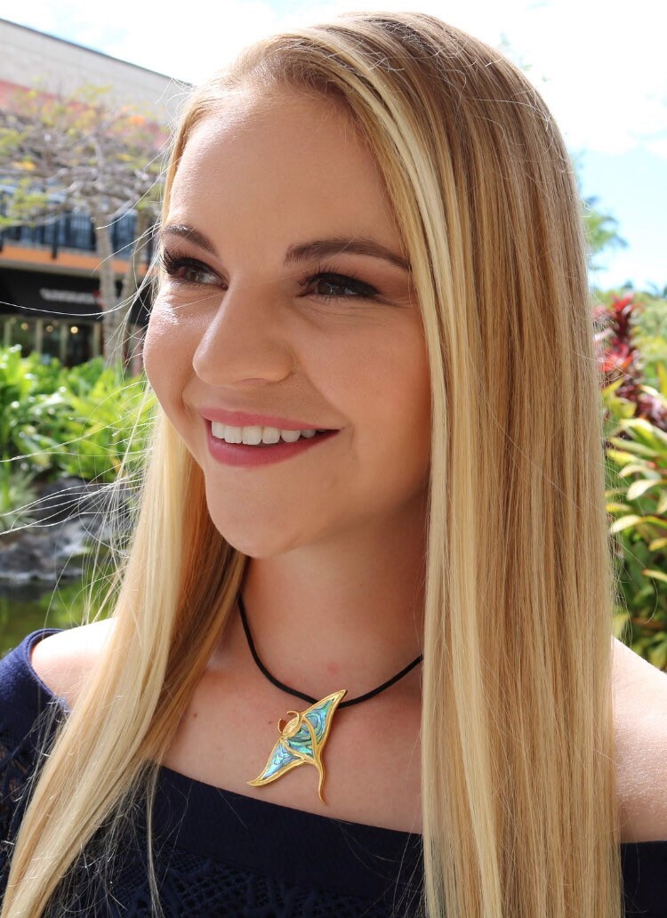 18K Gold Vermeil Manta Ray Stingray Necklace Pendant Handmade | Abalone | Paua Shell | Sterling Silver