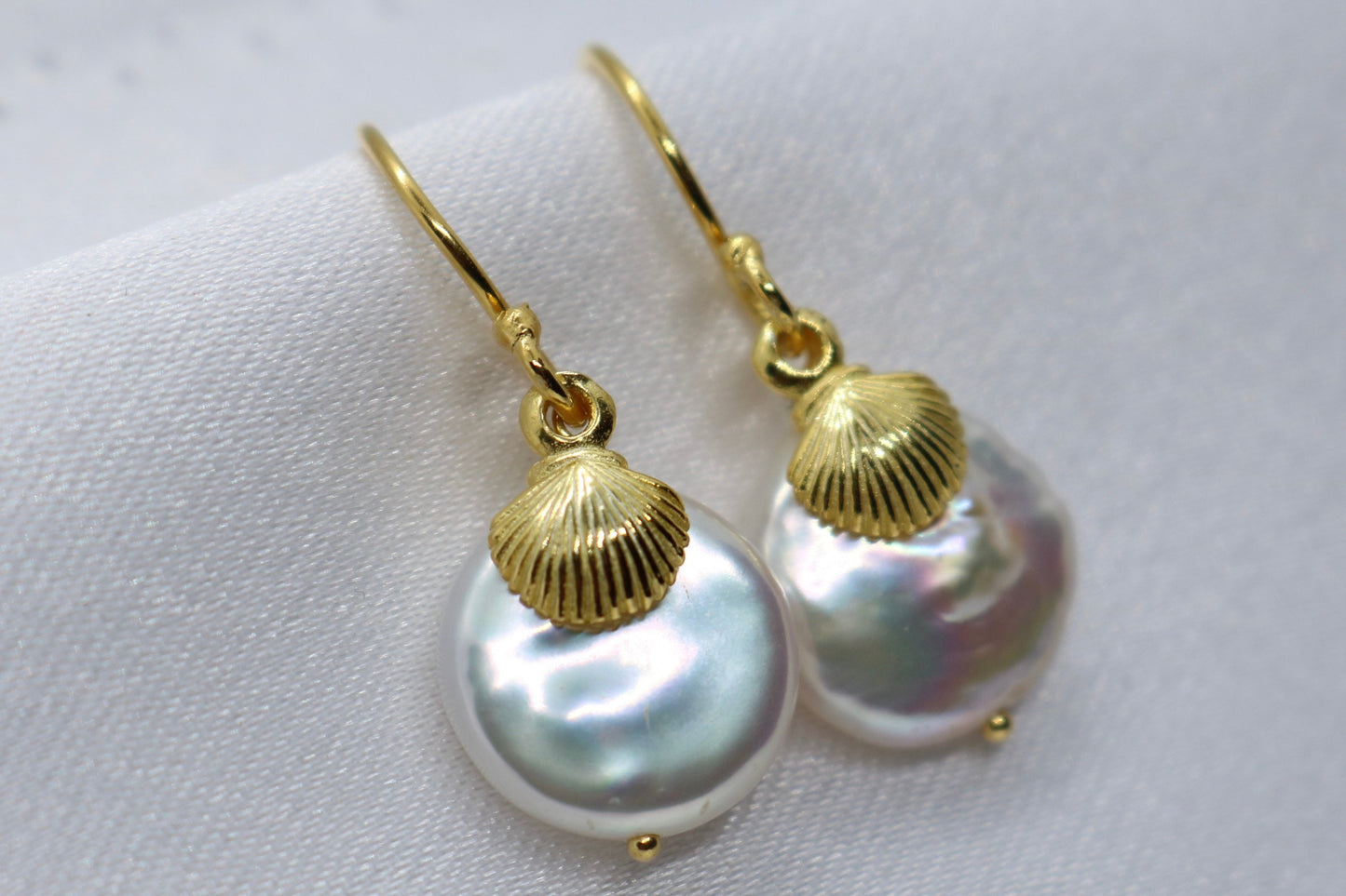 Sea Shell Pearl 18K Gold Vermeil Charm Earrings Jewelry