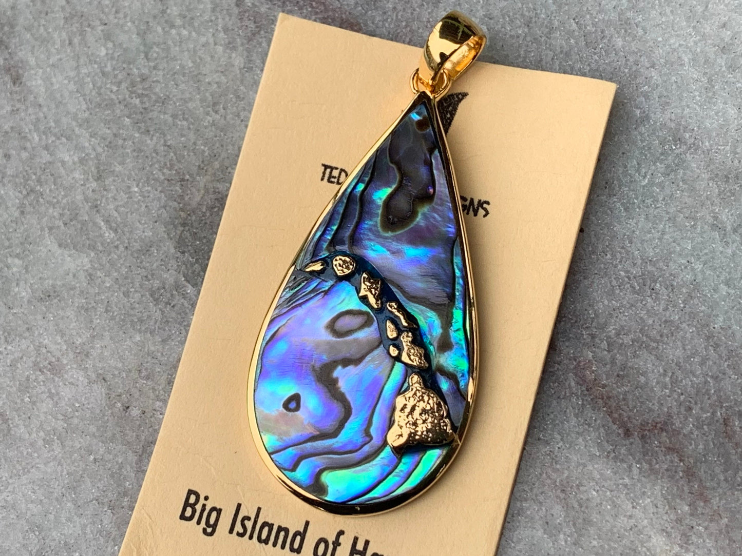 Hawaiian Islands Chain Necklace Pendant. Kauai, Oahu, Maui, Big Island of Hawaii. Silver, 18k Gold, Abalone Paua Shell.