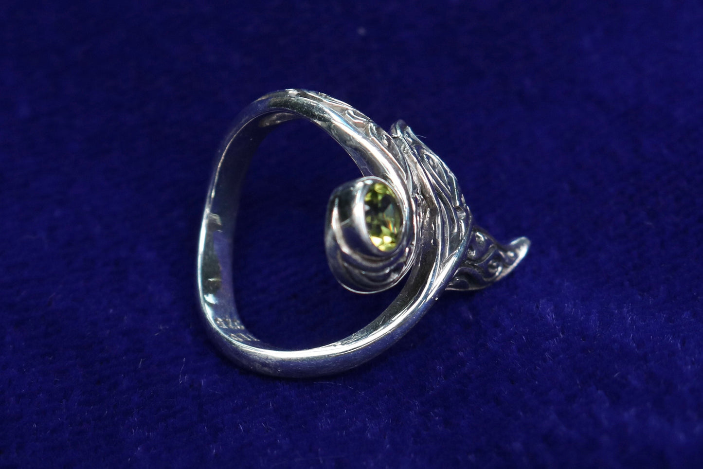 Whale Tail Ring Tribal Polynesian Tattoo Design. Peridot. Sterling Silver.