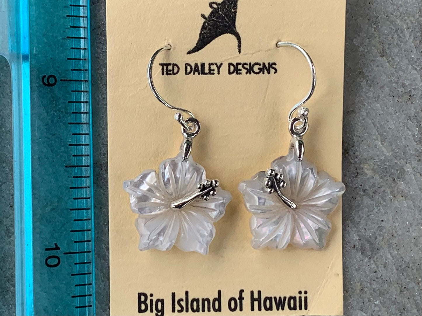 Hibiscus Flower Necklace Earrings. Hawaiian State Flower. Sterling Silver, Mother of Pearl