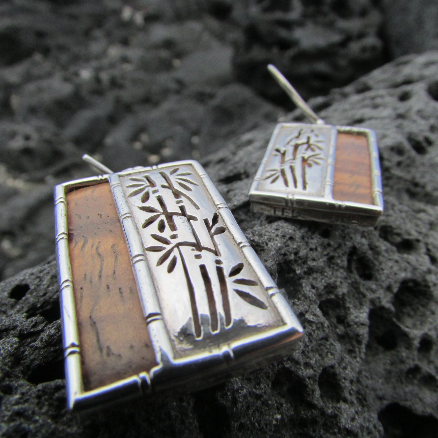 Bamboo Earrings | Sterling Silver | Hawaiian Koa Wood | Gift | Jewelry | Handmade | Unique