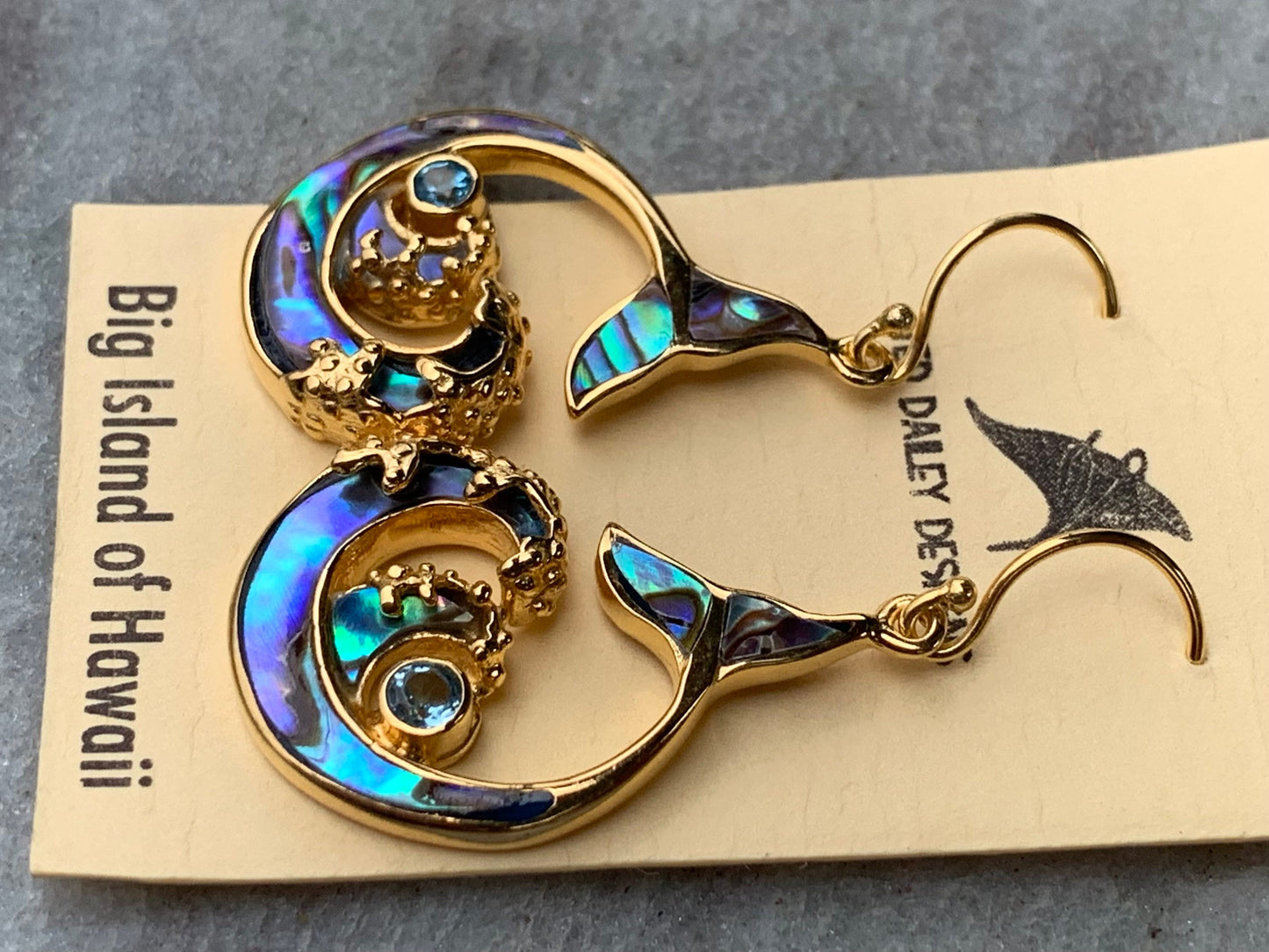 Whale Tail and Wave Swiss Blue Topaz 18k Gold Vermeil Earrings