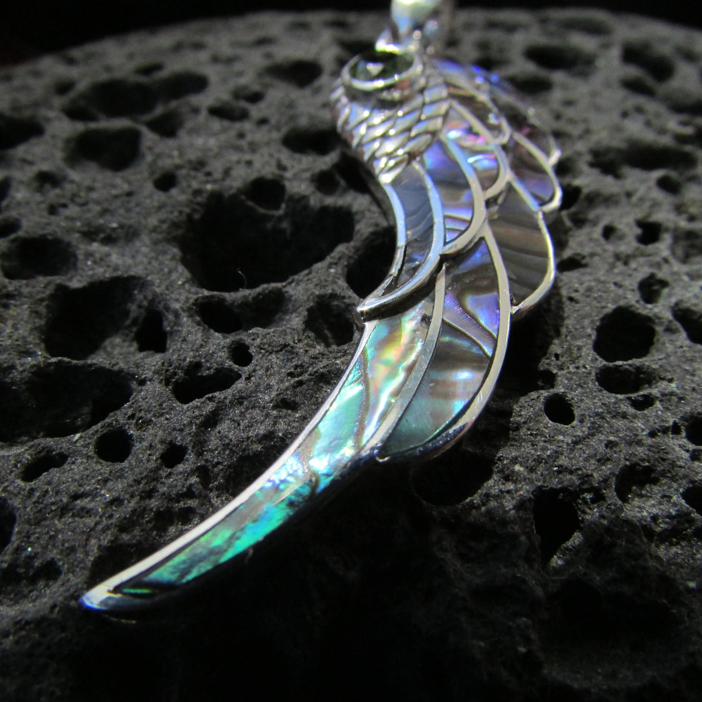 Angel Wing Necklace Pendant. Amethyst, Peridot or Blue Topaz. Abalone Paua Shell. Sterling Silver.