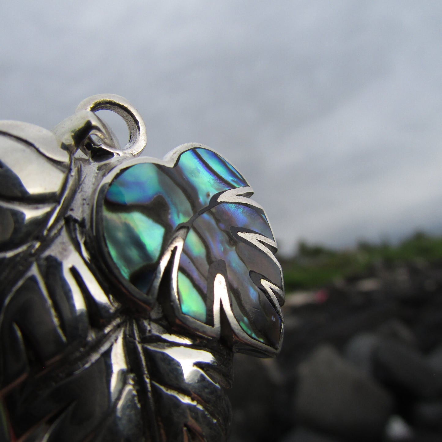 Monstera Leaf Flower Pendant Necklace | Paua Abalone Shell | Sterling Silver | Gift | Jewelry | Handmade | Unique