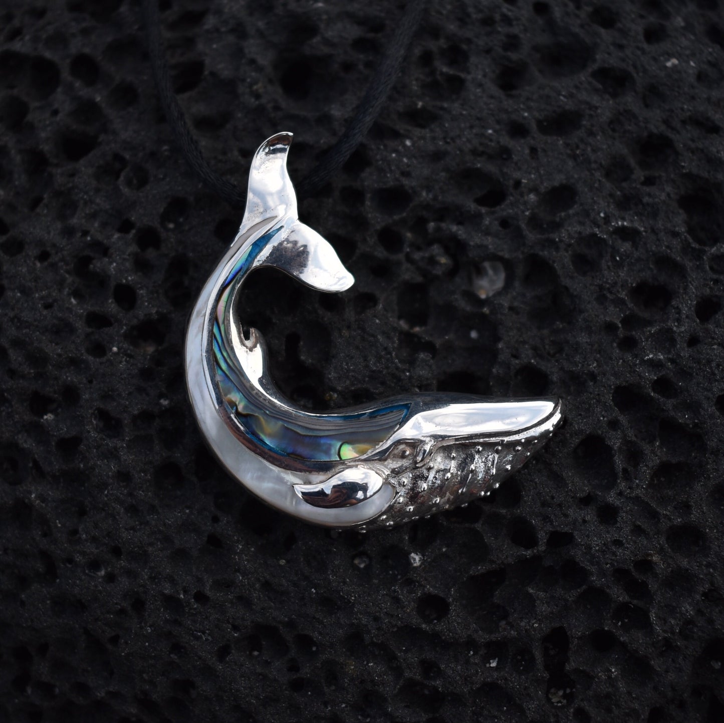 Whale Necklace Pendant. Sterling Silver. Abalone Shell. Mother of Pearl.