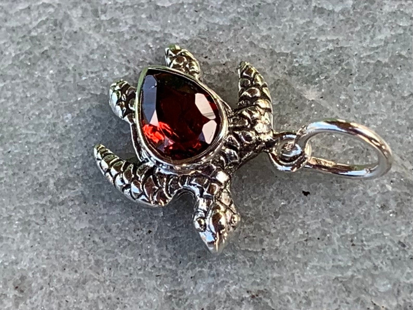 Honu Turtle Garnet Silver Charm Necklace Pendant