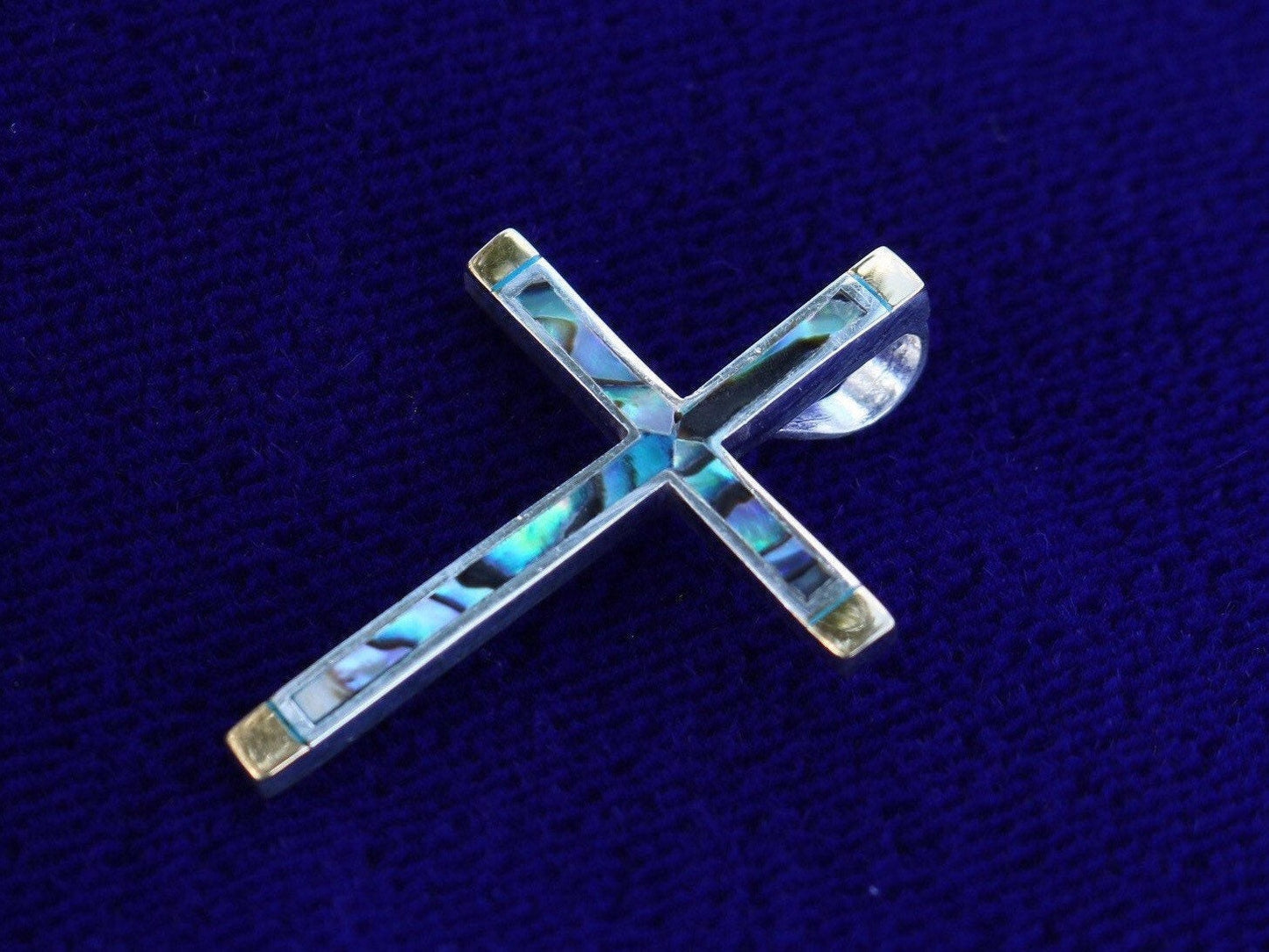 Cross 18k Gold Vermeil Pendant Necklace. Mother of Pearl, Abalone Shell
