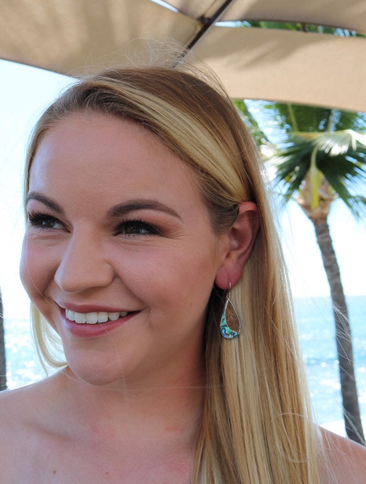 Teardrop Earrings | Paua Abalone Shell | Koa Wood | Sterling Silver | Gift | Jewelry | Handmade | Unique