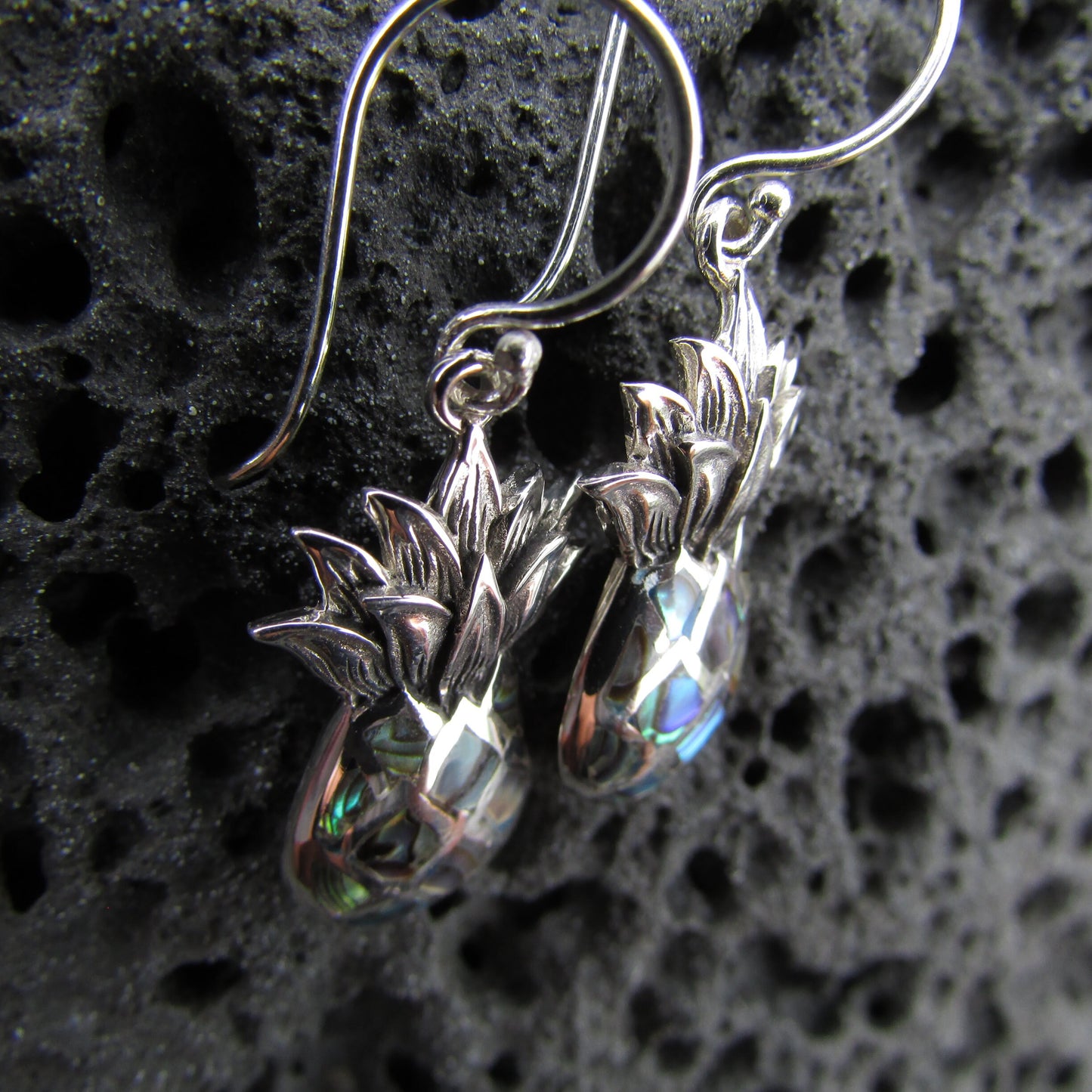 Pineapple Fruit Earrings | Paua Abalone Shell | Sterling Silver | Gift | Jewelry | Handmade | Unique
