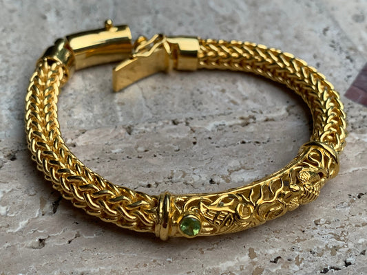 18K Gold Vermeil Peridot Bracelet. Hawaiian Turtle (Honu) and Manta Ray (Hahalua) Design.