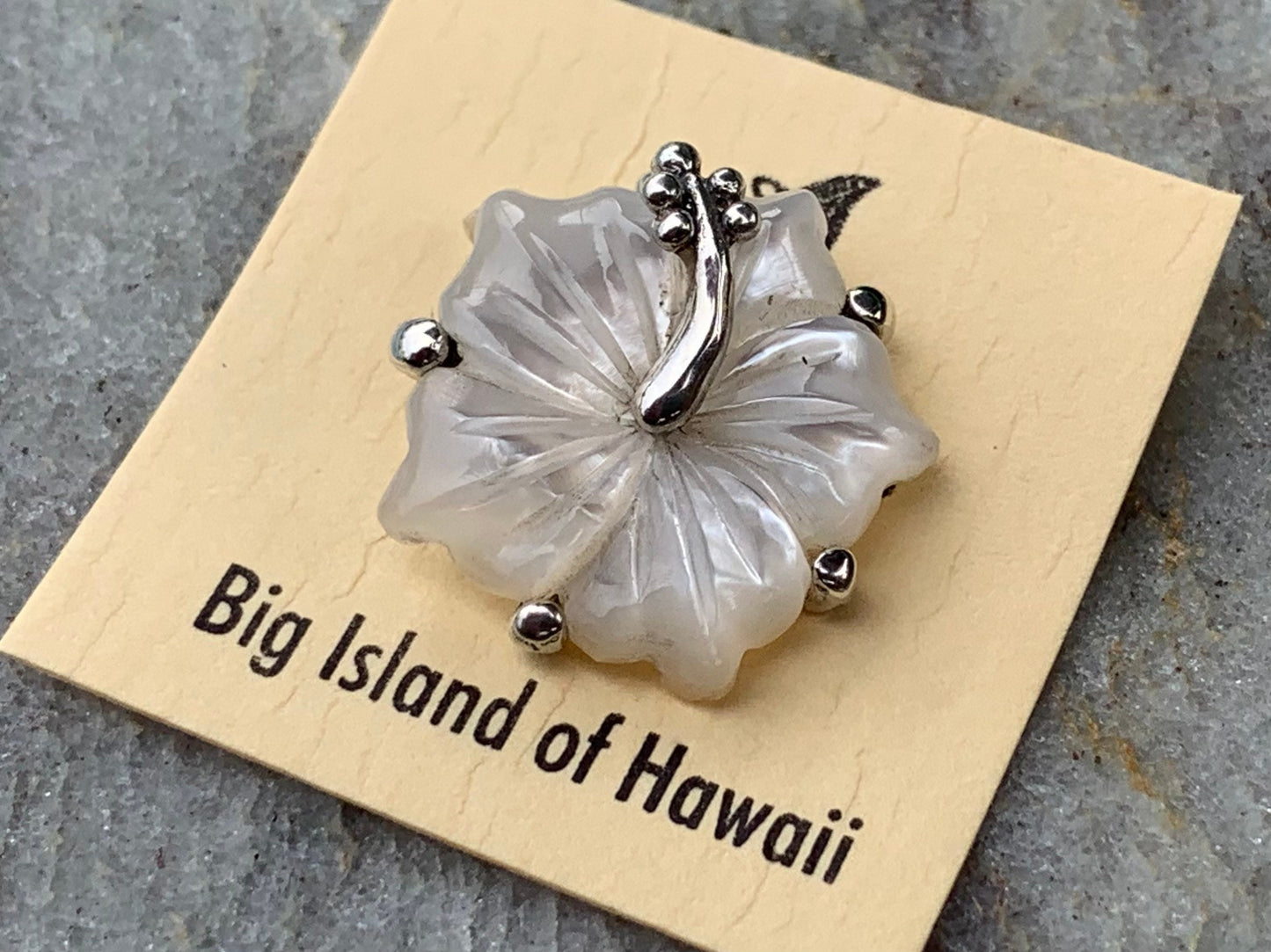 Hibiscus Flower Necklace Pendant. Hawaiian State Flower. Sterling Silver, Mother of Pearl