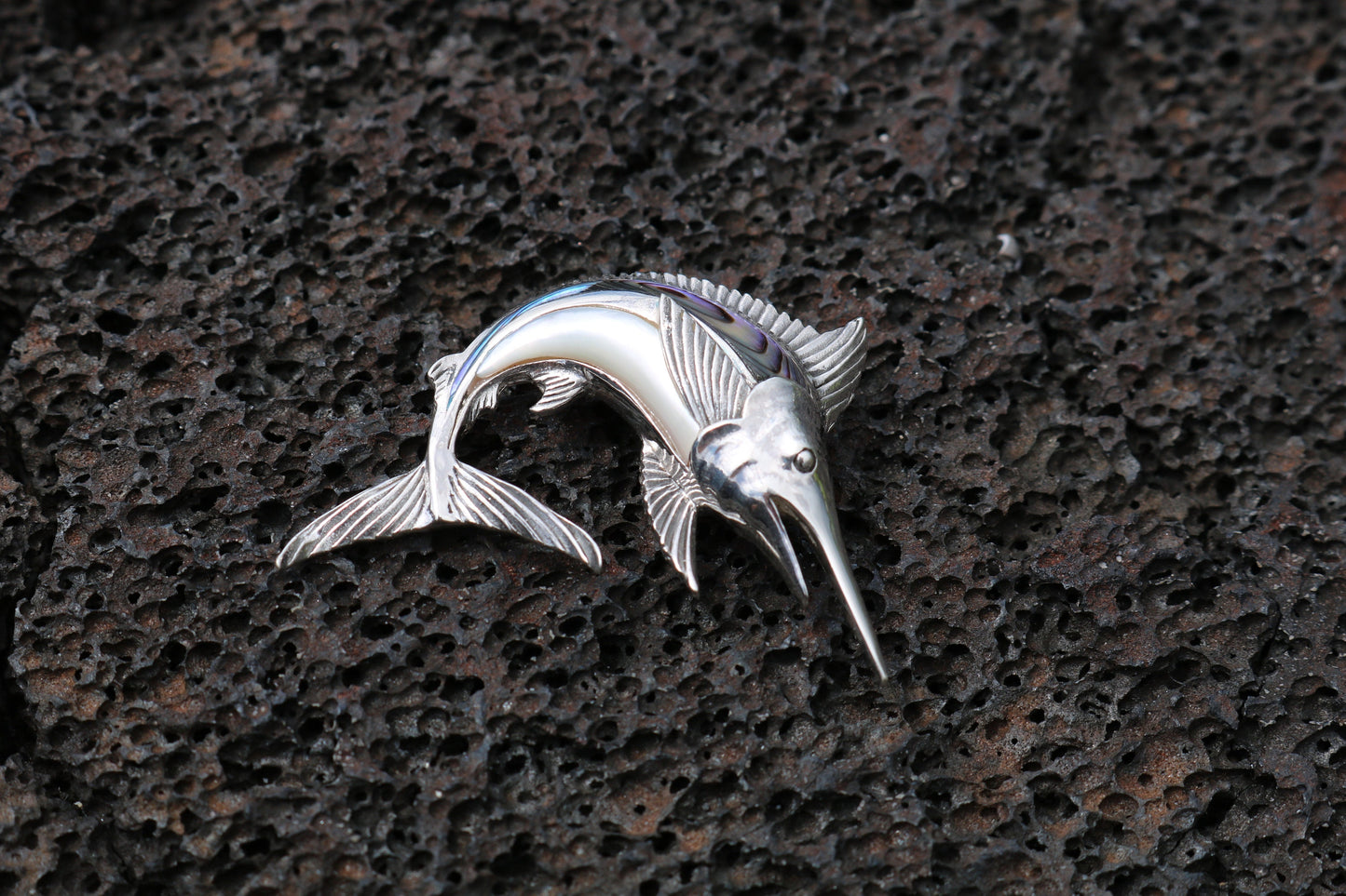 Marlin Fish Necklace Pendant. Abalone Paua Shell, Mother of Pearl. Gift for Real Fisherman. Billfisher Kona.