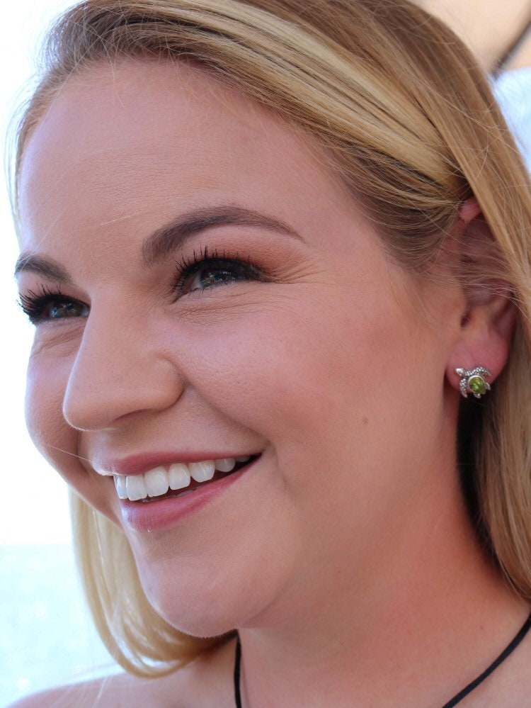 Sea Turtle Stud Earrings | Sterling Silver | Peridot | Ocean | Beach | Gift | Jewelry | Handmade | Unique