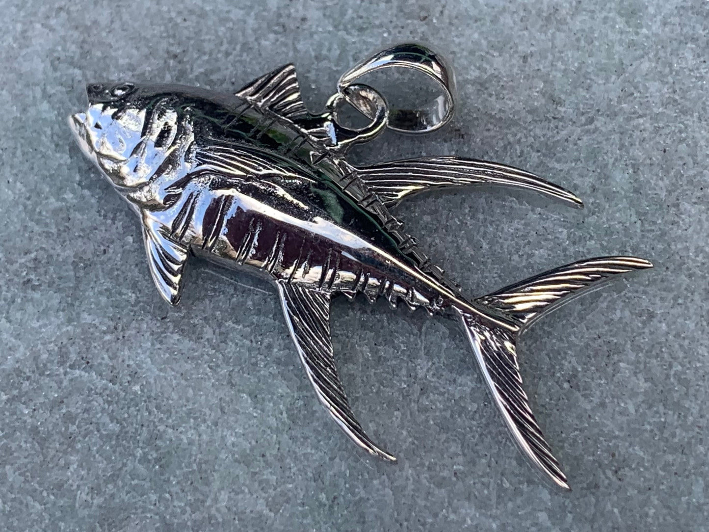 Ahi Tuna Fish Necklace Pendant Necklace. Fisherman Gift. Sterling Silver.