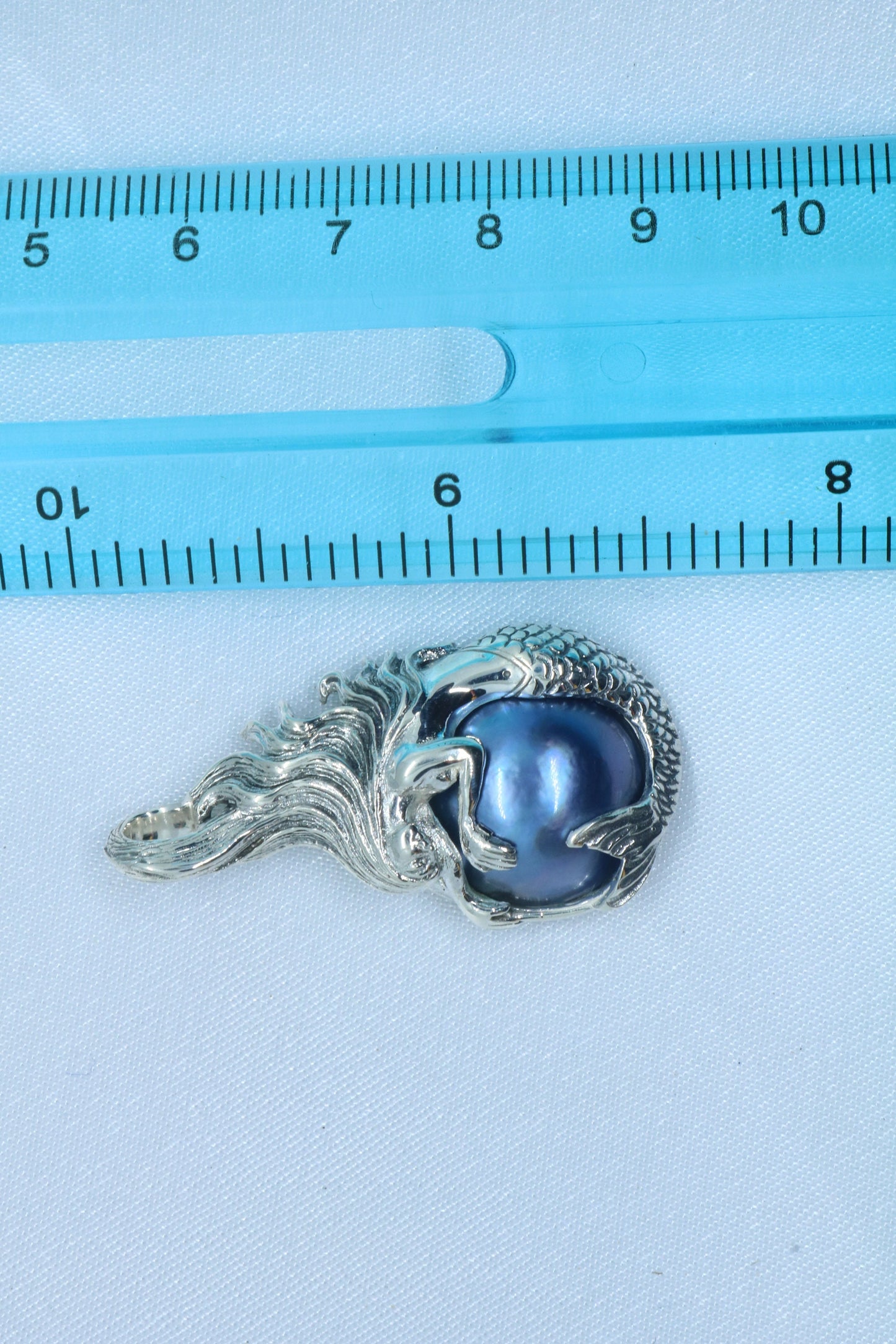 Mermaid Blue Mabe Pearl Silver Pendant Necklace