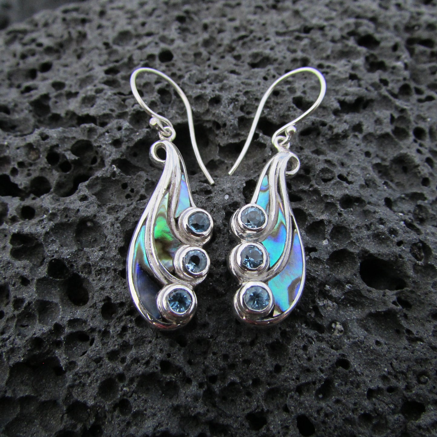 Waterfall Earrings | Blue Topaz | Paua Abalone Shell | Sterling Silver | Ocean | Beach | Gift | Jewelry | Handmade | Unique