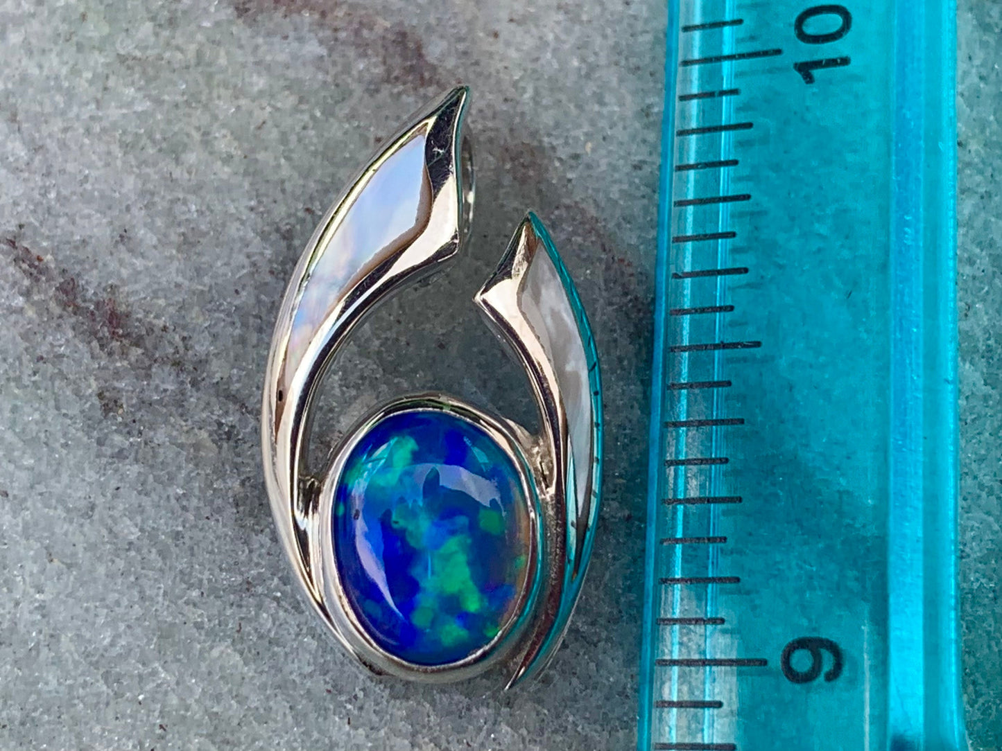 Opal Ocean Wave Pendant Necklace. Mother of Pearl, Sterling Silver.